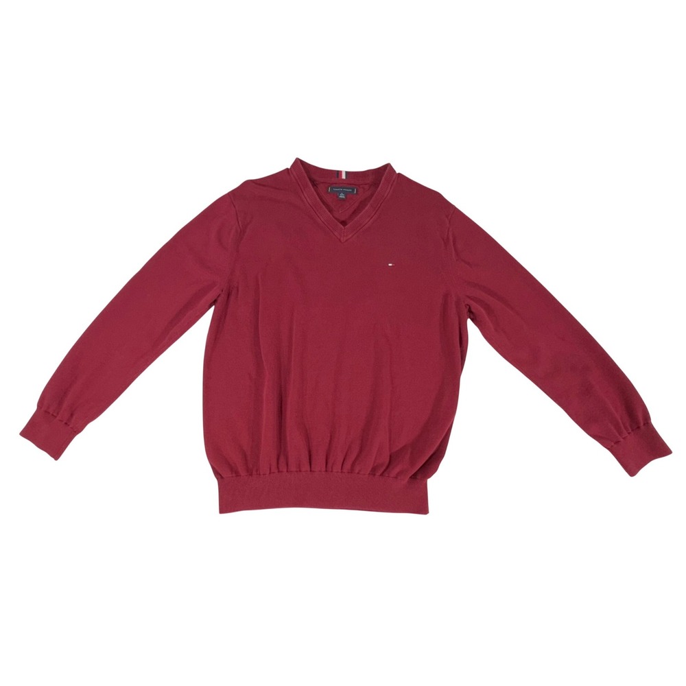 Tommy Hilfiger V-Neck Sweater XL Maroon Deep Red 100% Cotton Preppy Grandpa - Picture 5 of 8